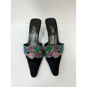 Vintage Gianni Versace Suede Rhinestone Mules Heels‎ 36 1/2